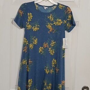 LuLaRoe Womens Blue Yellow Floral Tunic Dress Carly  XXS